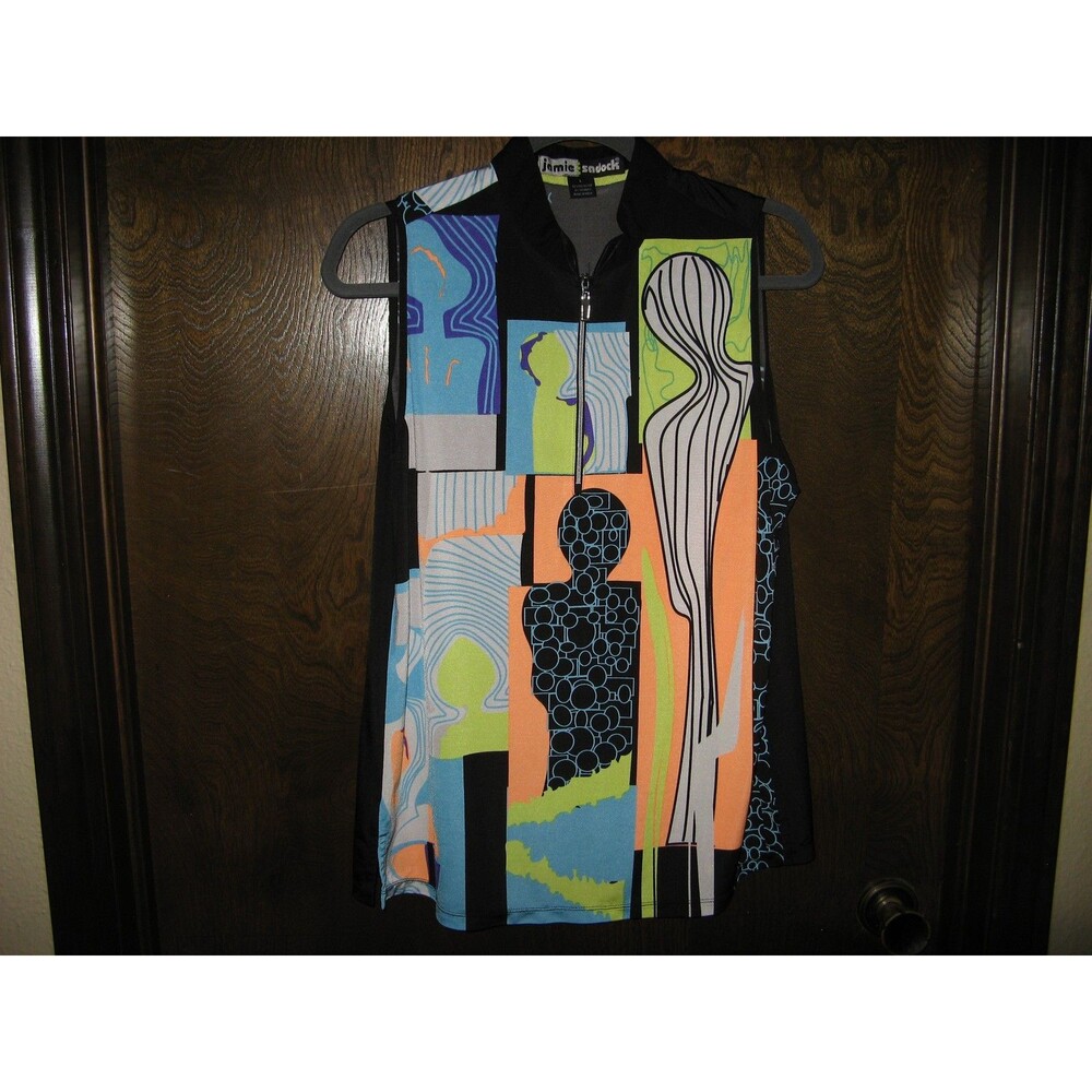 Jamie Sadock Sleeveless 1/4 Zip Golf Top Colorful Print Tennis Pickleball Sz L